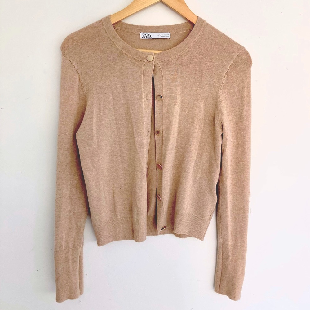 Zara Tan Knit Cardigan Gold Buttons